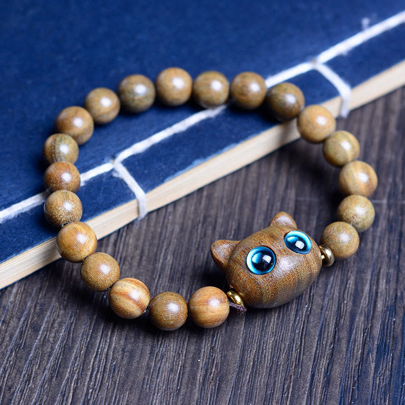 Wear FengShui Ebony Wood Green Sandalwood Red Sandalwood Lovely Cat Balance Bracelet
