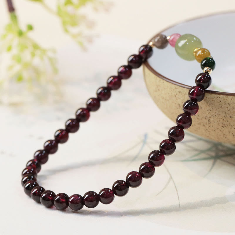 Wear FengShui Natural Garnet Hetian Jade Tourmaline Bead Passion Bracelet