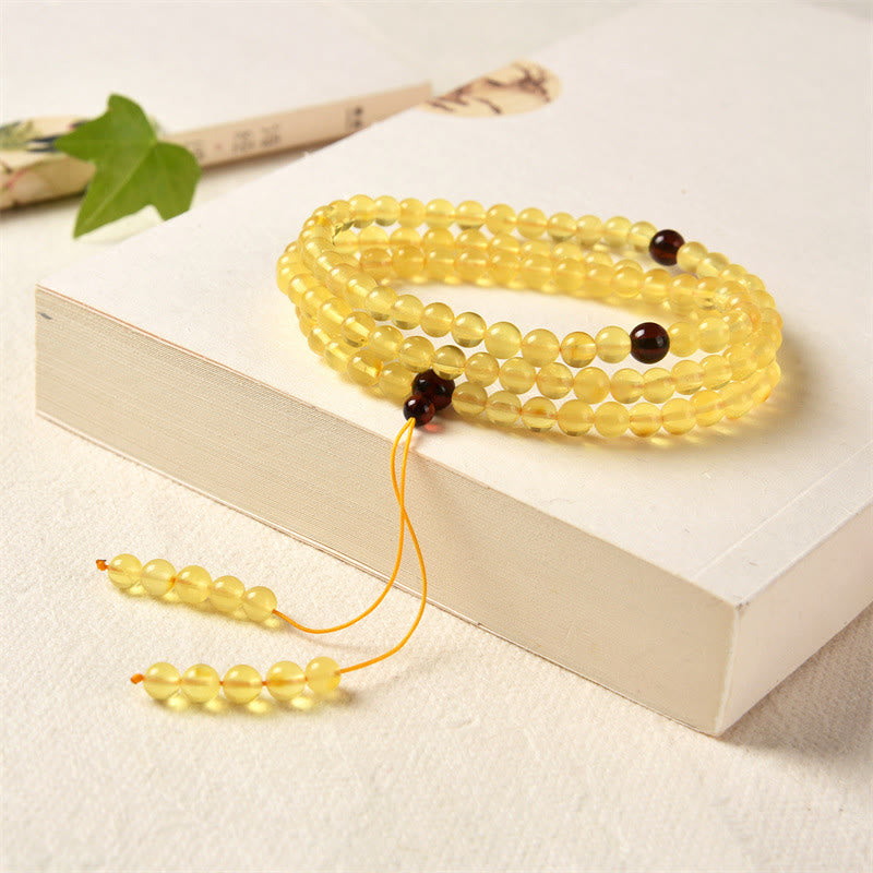 Wear FengShui 108 Mala Beads Natural Amber Clear Anxiety Bracelet