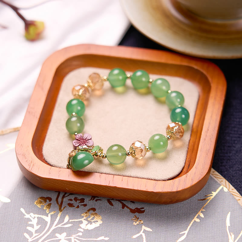 Wear FengShui Natural Red Agate Green Agate Gourd Cinnabar Flower Beads Confidence Bracelet