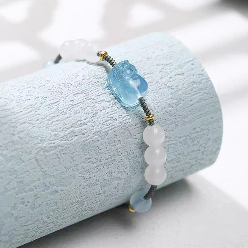 Wear FengShui Natural Aquamarine PiXiu Hetian White Jade Healing Bracelet