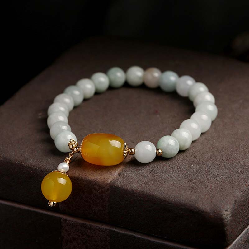 Wear FengShui Natural White Jade Agate Protection Bracelet