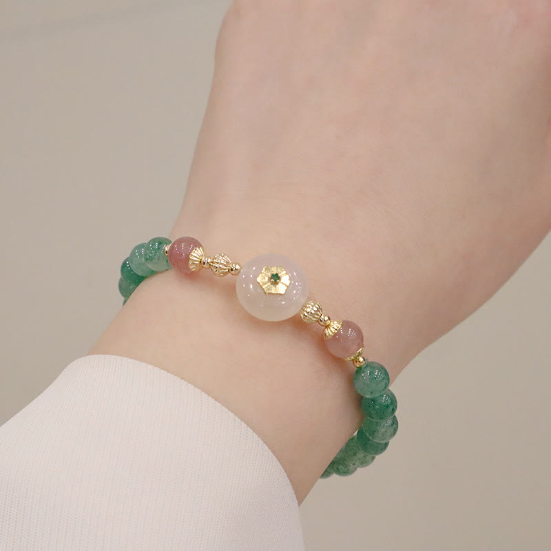 Wear FengShui Natural Green Strawberry Quartz Chalcedony Flower Gratitude Bracelet