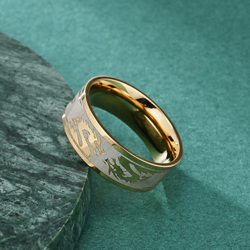 Wear FengShui Dragon Carved Protection Strength Titanium Steel Ring
