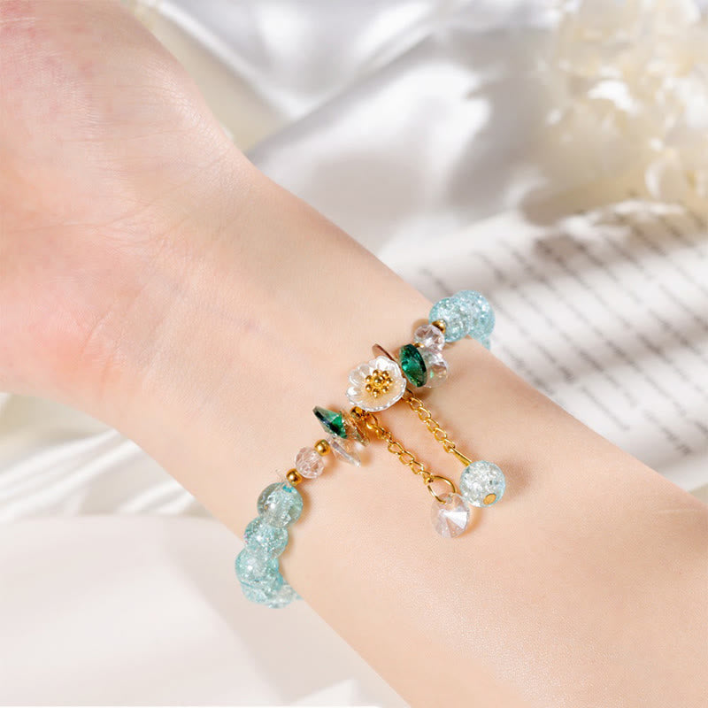 Wear FengShui Simple Design Flower Charm Glass Bead Bracelet