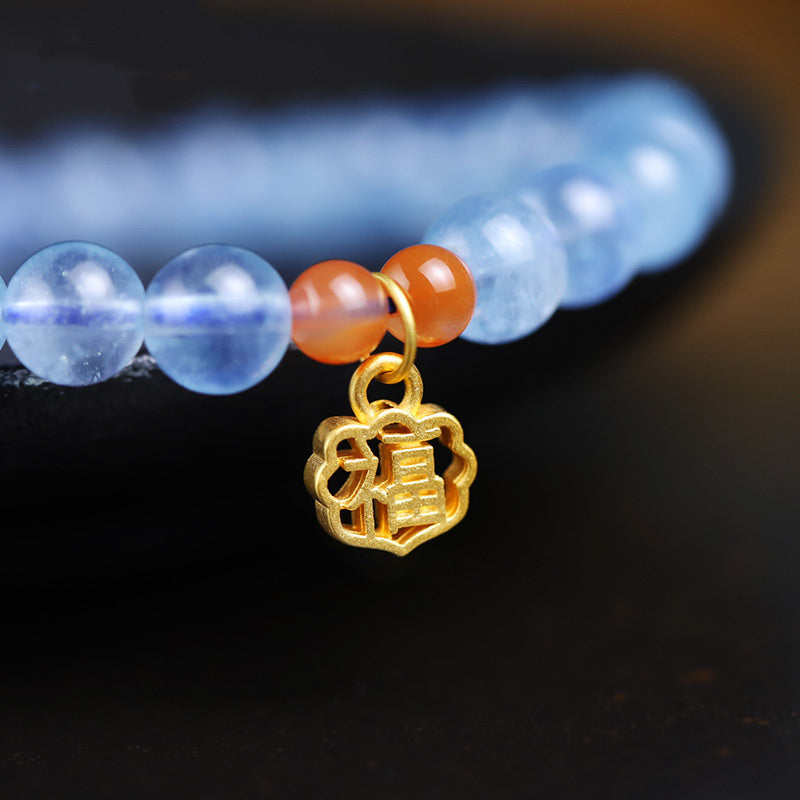 Wear FengShui Natural Aquamarine Red Agate Healing Charm Bracelet