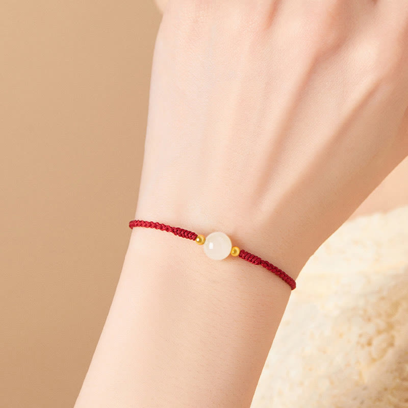 Wear FengShui Handcrafted Round Jade Lucky Bead Prosperity Braided Bracelet