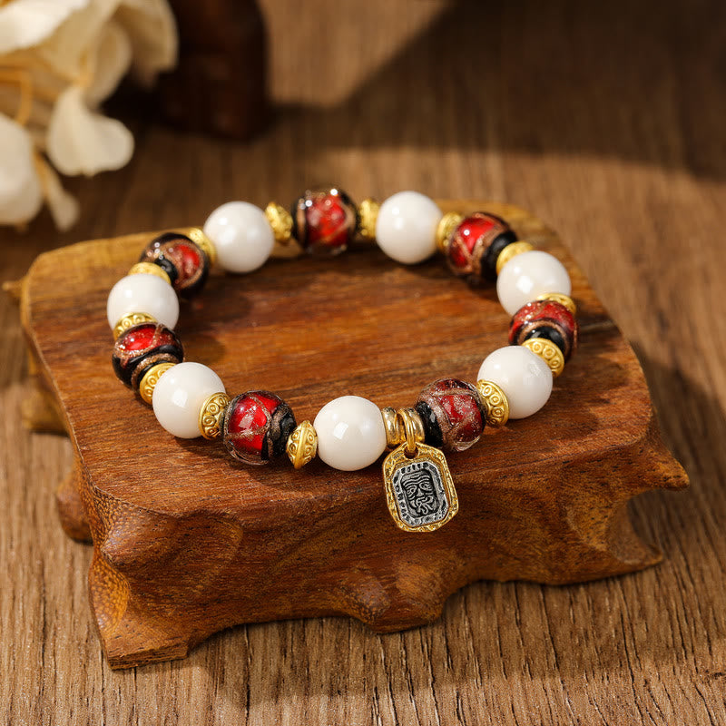Wear FengShui Tibetan Zakiram Goddess of Wealth Charm Liuli Glass Incense Ash Porcelain Bead Protection Bracelet