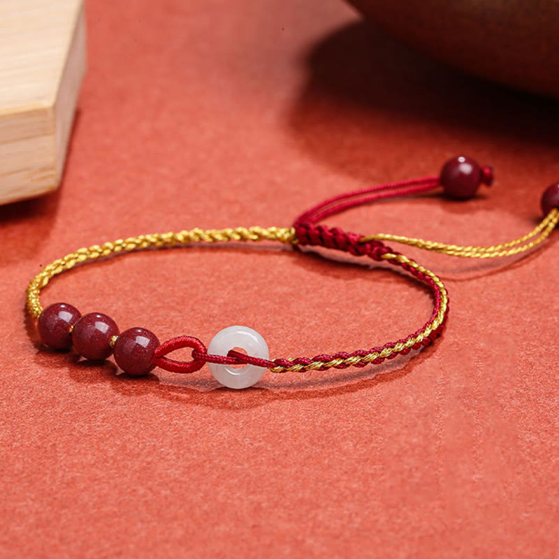 Wear FengShui Natural Cinnabar Jade Peace Buckle Blessing Bracelet