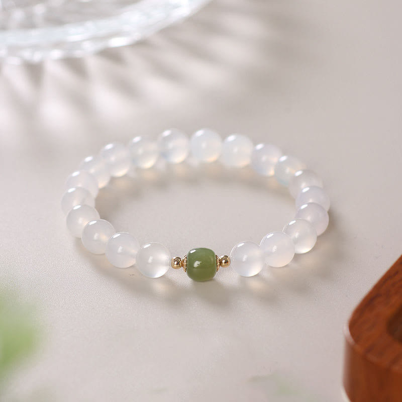 Wear FengShui Natural White Agate Jade Luck Bracelet