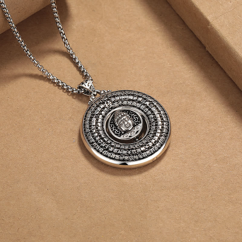 Wear FengShui Heart Sutra Buddha Carved Peace Buckle Design Serenity Rotatable Necklace Pendant