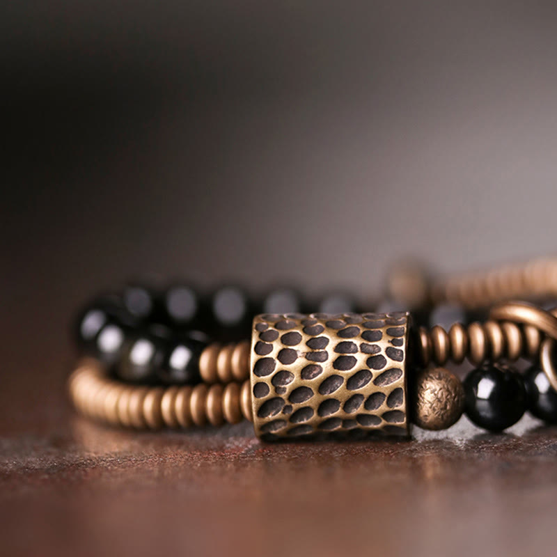 Wear FengShui Rainbow Obsidian Copper Inner Peace Healing Double Layer Bracelet