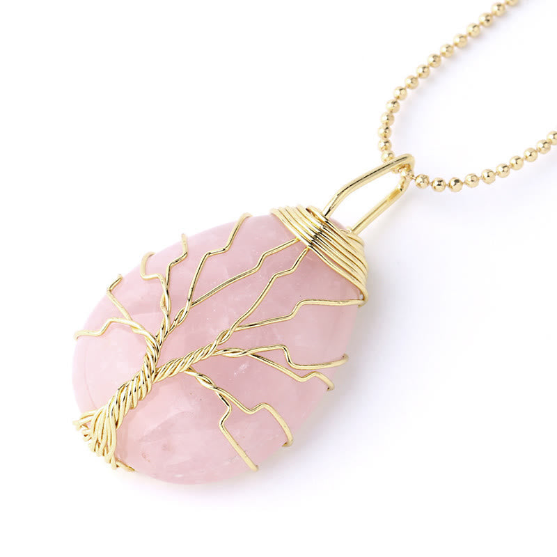 Wear FengShui Natural Quartz Crystal Tree Of Life Healing Energy Necklace Pendant