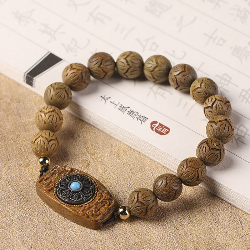 Wear FengShui Green Sandalwood Ebony Wood Sandalwood Om Mani Padme Hum Soothing Bracelet