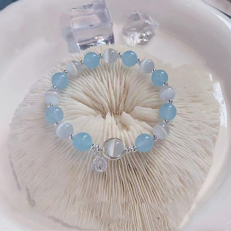 Wear FengShui 925 Sterling Silver Cat's Eye Aquamarine Support Charm Bracelet