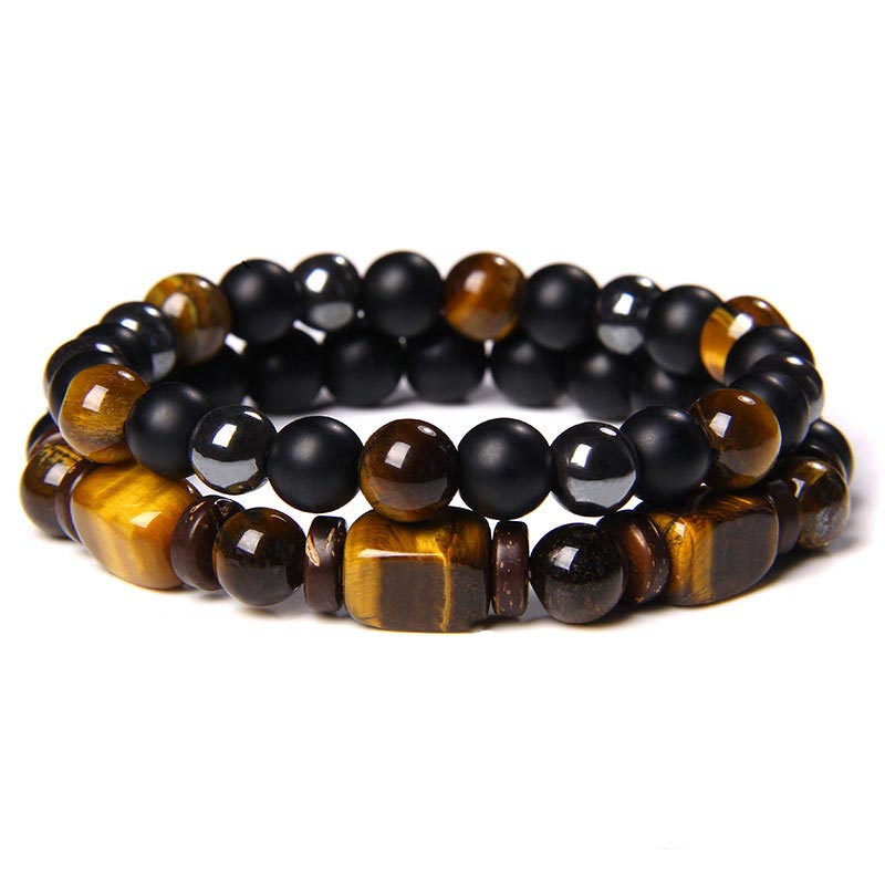 Wear FengShui Tiger Eye Frosted Stone Hematite Courage Bracelet