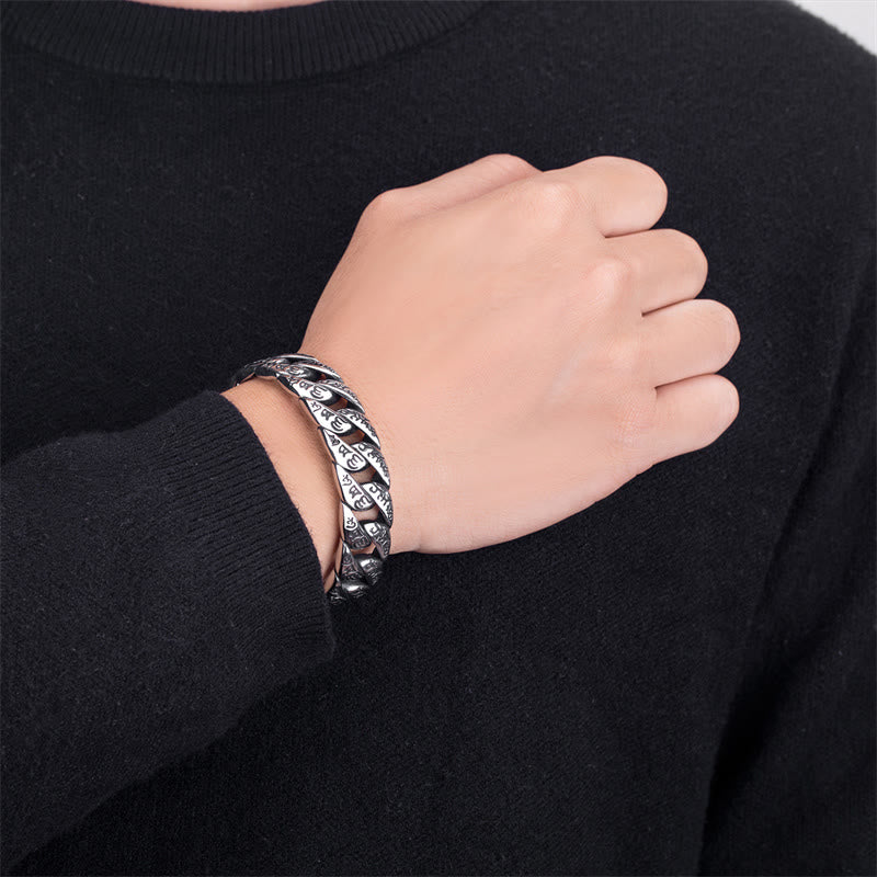 Wear FengShui Tibetan Om Mani Padme Hum Mantra Titanium Steel Peace Cuf Bangle Bracelet