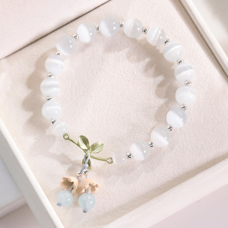 Wear FengShui Cat's Eye Green Aventurine Blue Chalcedony Pink Crystal Peace Orchid Charm Bracelet