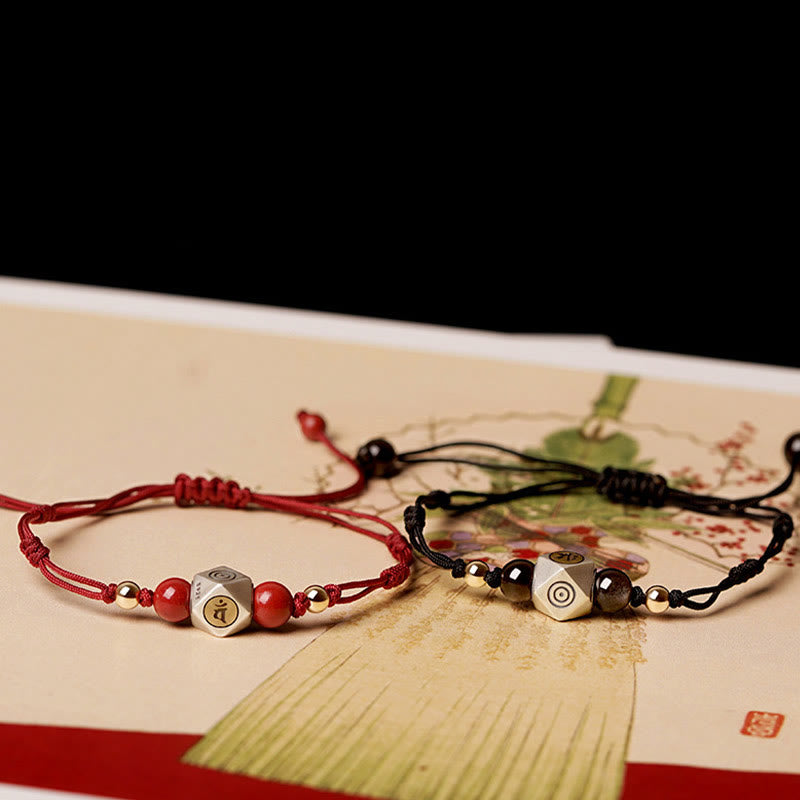 Wear FengShui Handmade 925 Sterling Silver Chinese Zodiac Natal Buddha Cinnabar Calm Braided Bracelet