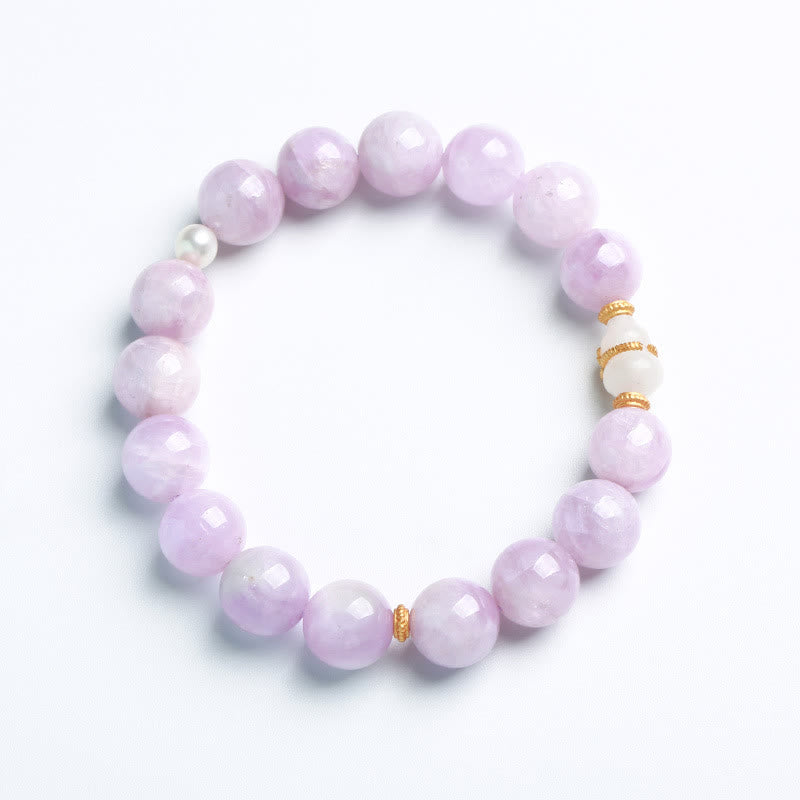 Wear FengShui Kunzite Hetian White Jade Gourd Love Spiritual Growth Bracelet