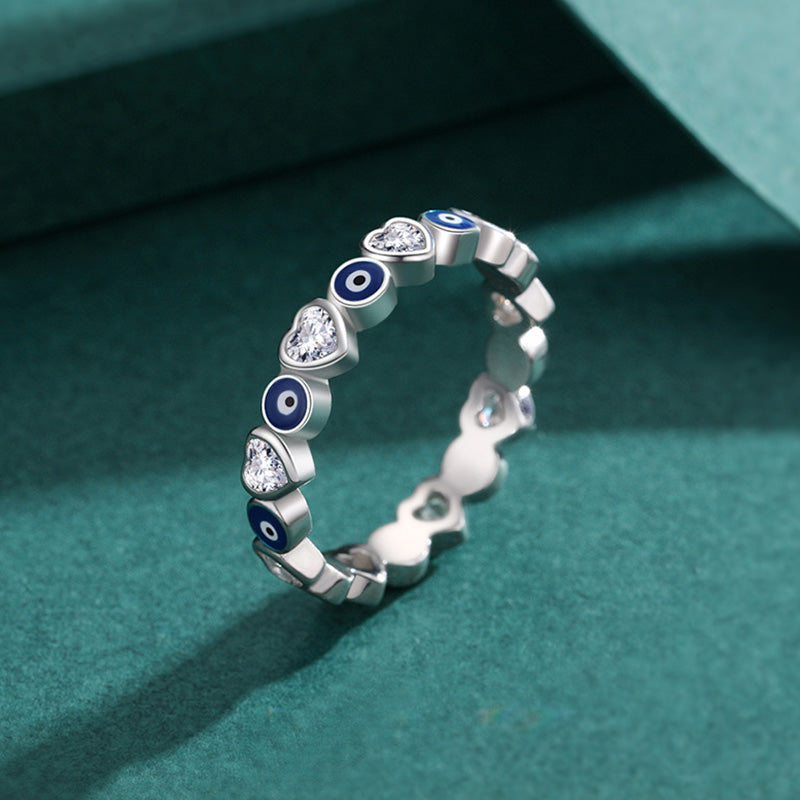 Wear FengShui 925 Sterling Silver Evil Eye Love Heart Zircon Blessing Ring