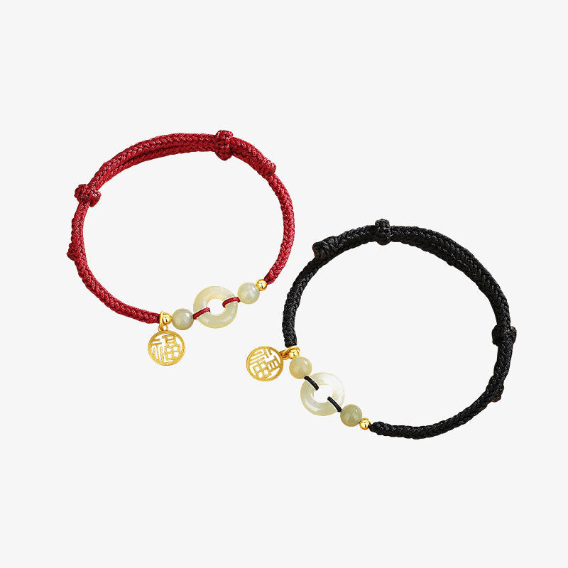 Wear FengShui 925 Sterling Silver Hetian Jade Peace Buckle Fu Character Charm Abundance Bracelet