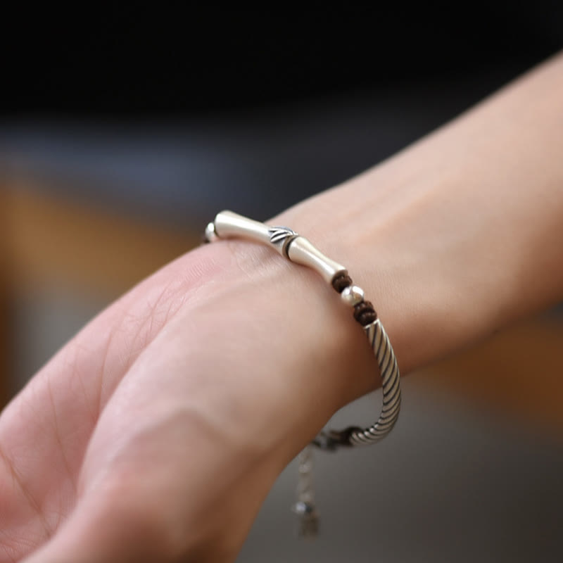 Wear FengShui 999 Sterling Silver Bamboo Pattern Cicada Luck Wealth Bracelet