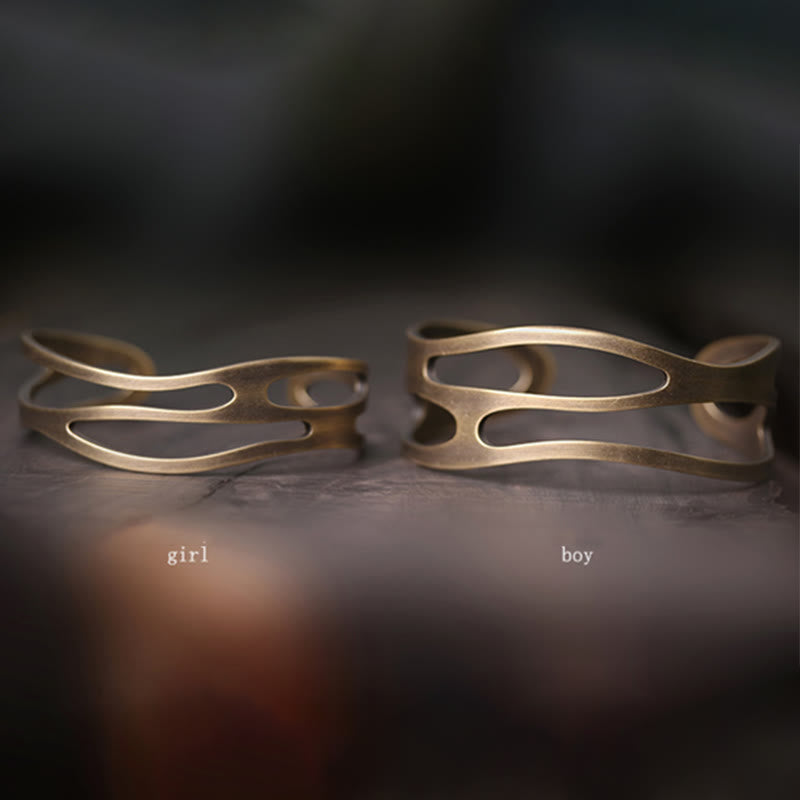 Wear FengShui Vintage Curved Copper Brass Wealth Adjustable Cuff Bracelet Bangle