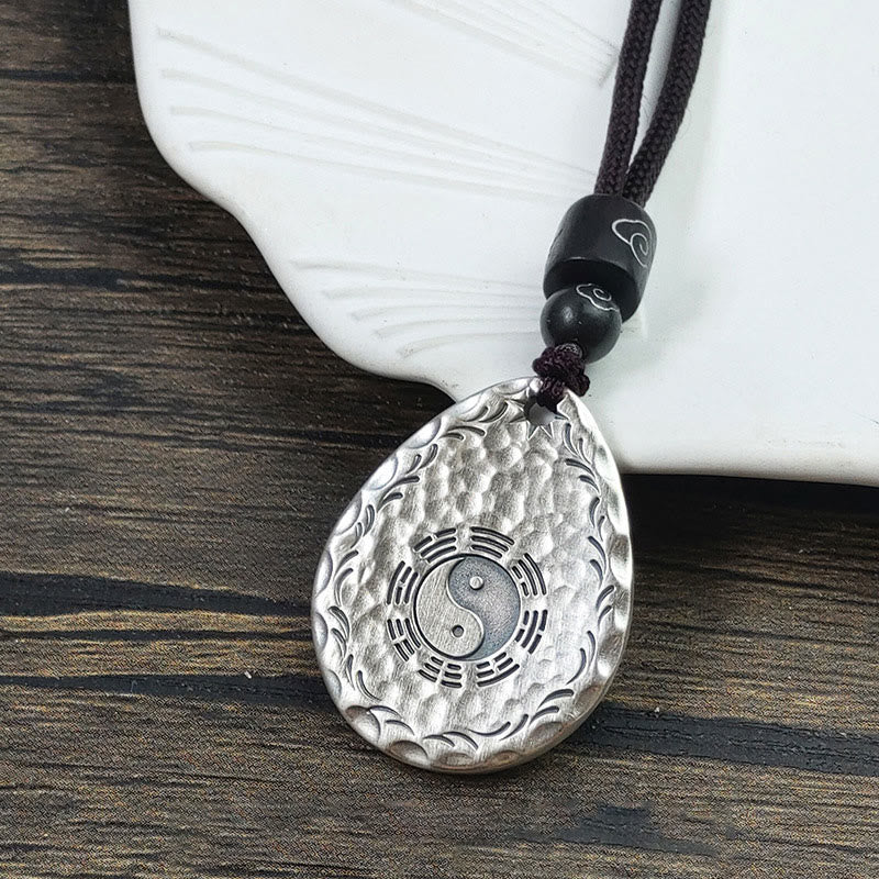 Wear FengShui Vintage 999 Sterling Silver Yin Yang Bagua Water Drop Design Balance Harmony Necklace Pendant