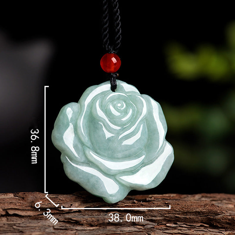 Wear FengShui Lotus Pattern Jade Abundance Prosperity Necklace String Pendant