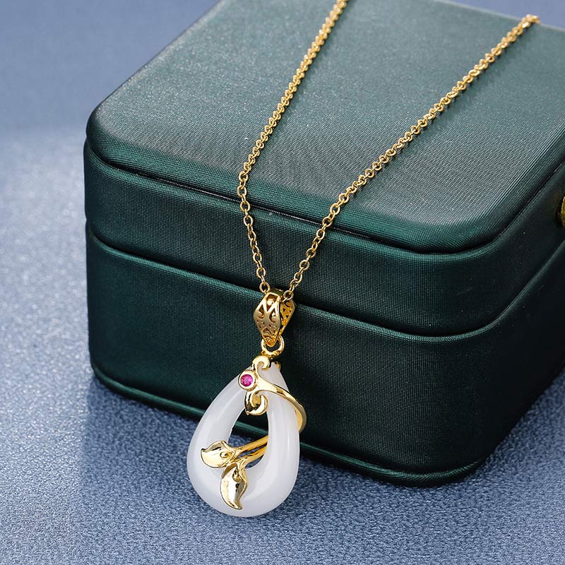 Wear FengShui Jade Oval Pattern Blessing Fortune Necklace Pendant