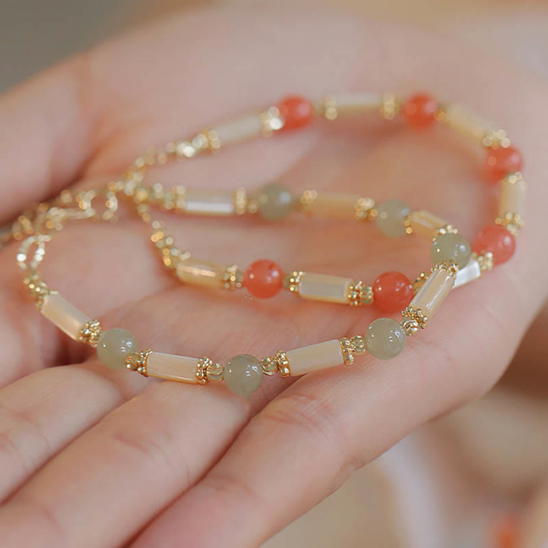 Wear FengShui Tridacna Stone Red Agate Hetian Jade Blessing Bracelet