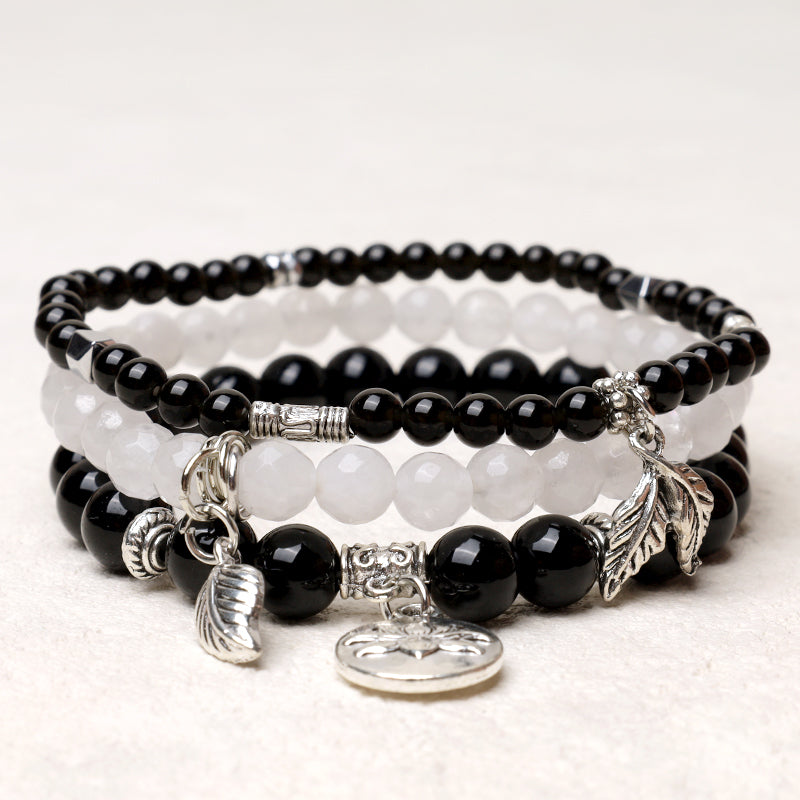 Wear FengShui 3PCS Natural Quartz Crystal Beaded Healing Energy Lotus Bracelet