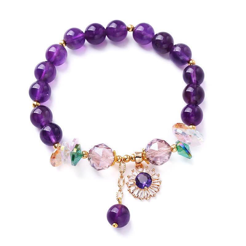 Wear FengShui Natural Amethyst Zircon Sun Healing Spiritual Charm Bracelet