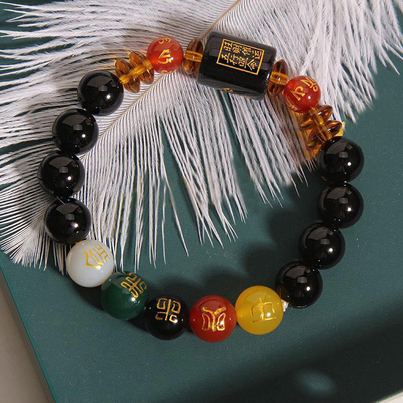 Wear FengShui Five Elements Black Onyx Red Agate Wisdom Wealth Bracelet
