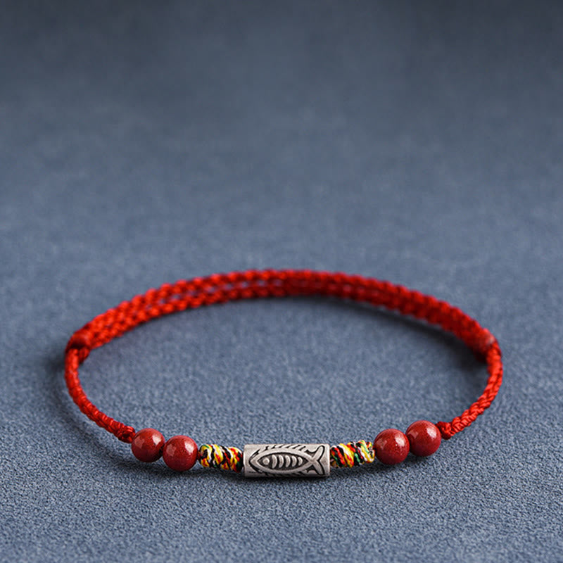 Wear FengShui 925 Sterling Silver Koi Fish Cinnabar Bead Wealth Handcrafted Braided Bracelet Anklet
