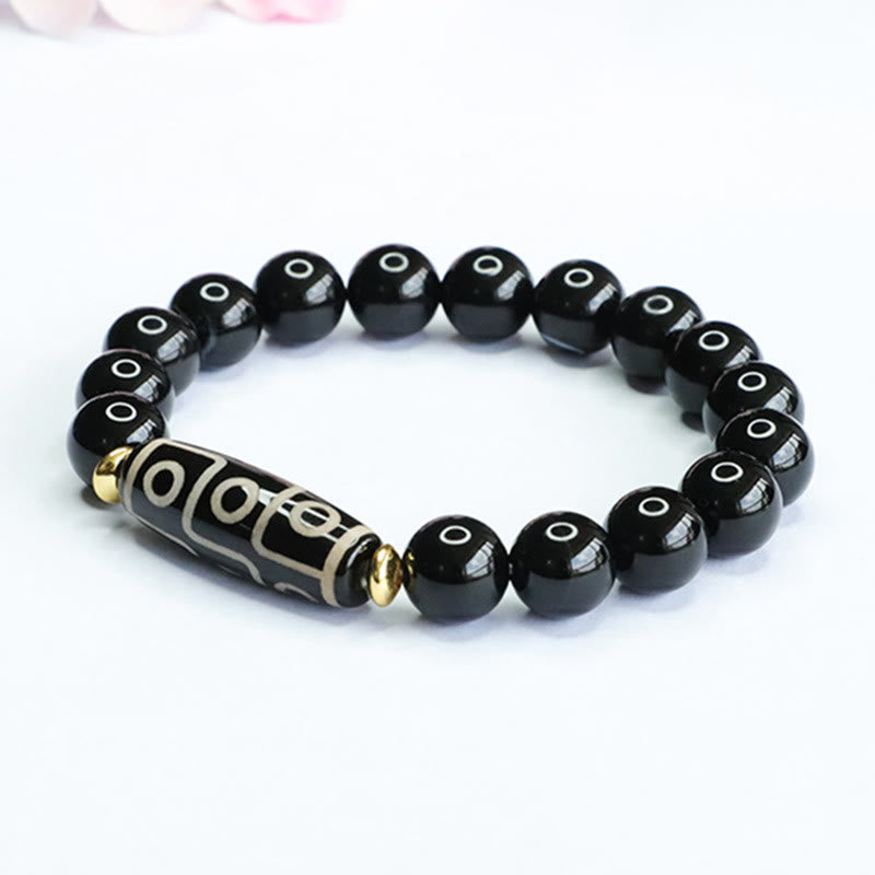 Wear FengShui Tibetan Nine-Eye Dzi Bead Black Onyx Power Bracelet