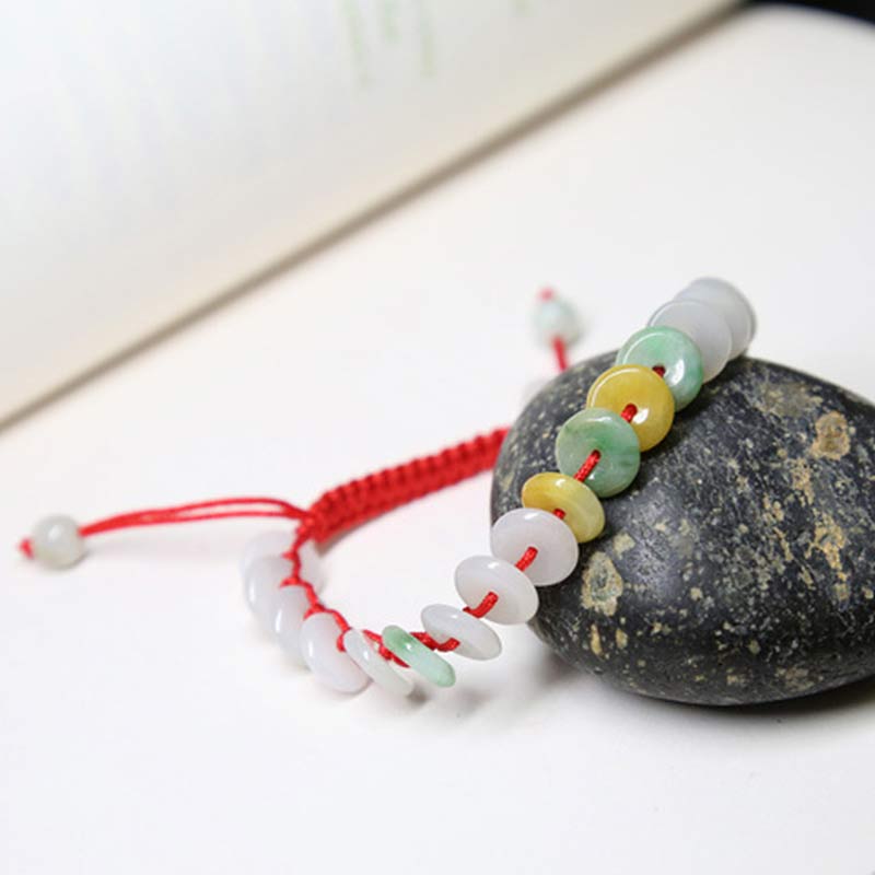 Wear FengShui Round Jade Lucky Red String Weave Bracelet