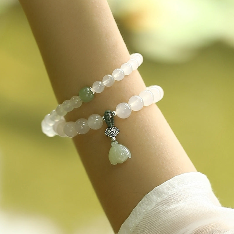 Wear FengShui White Agate Jade Lotus Protection Bracelet