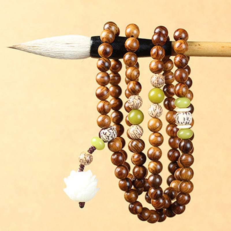 Wear FengShui Tibetan Rosewood Lotus Mala Protection Calm Necklace Bracelet