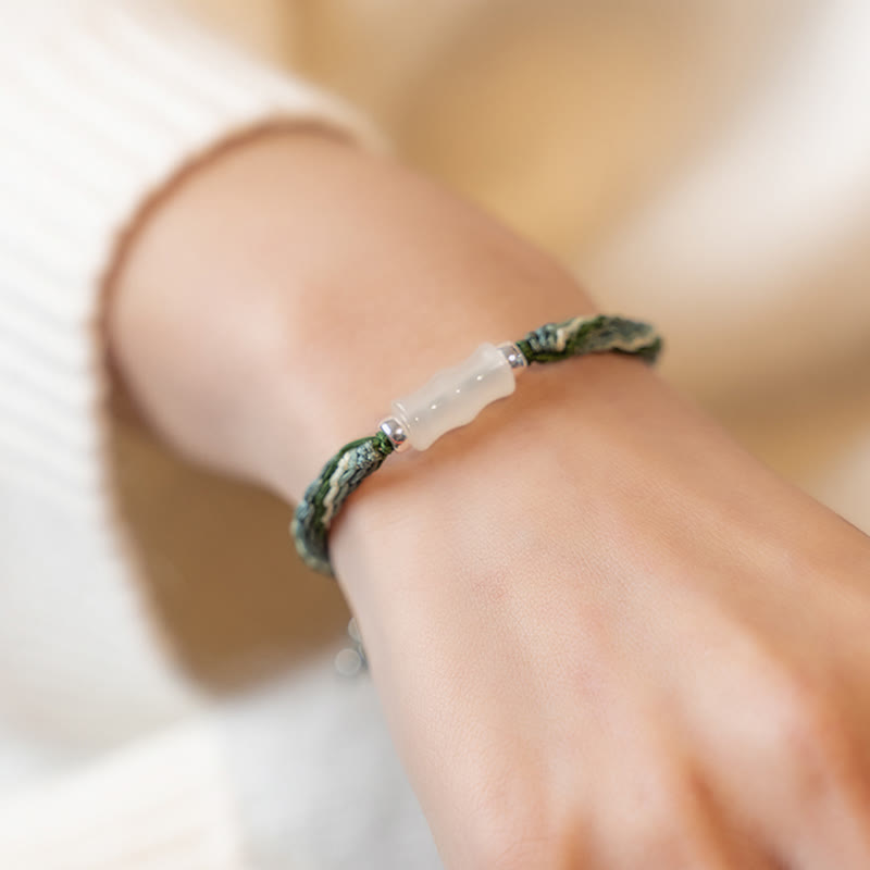 Wear FengShui White Jade Bamboo Reincarnation Knot Wealth Luck Strength String Bracelet