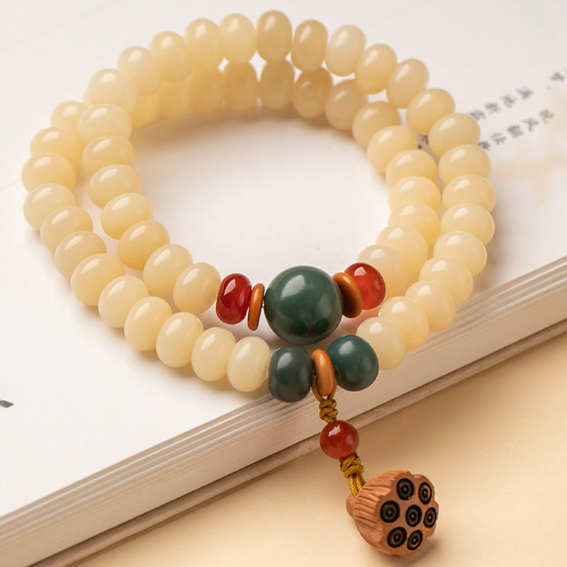 Wear FengShui Bodhi Seed Lotus Pod Charm Peace Double Wrap Bracelet