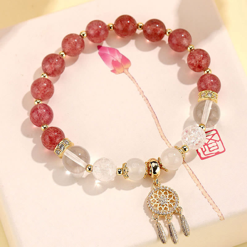 Wear FengShui Green Strawberry Quartz Amethyst Crystal Dreamcatcher Healing Bracelet