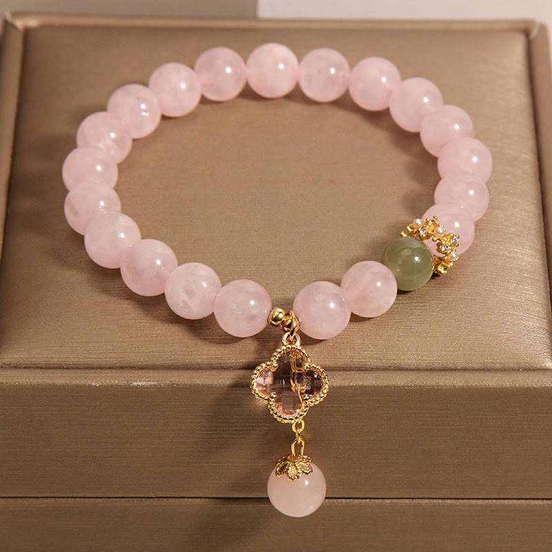 Wear FengShui Natural Pink Crystal Four Leaf Clover Soothing Bracelet