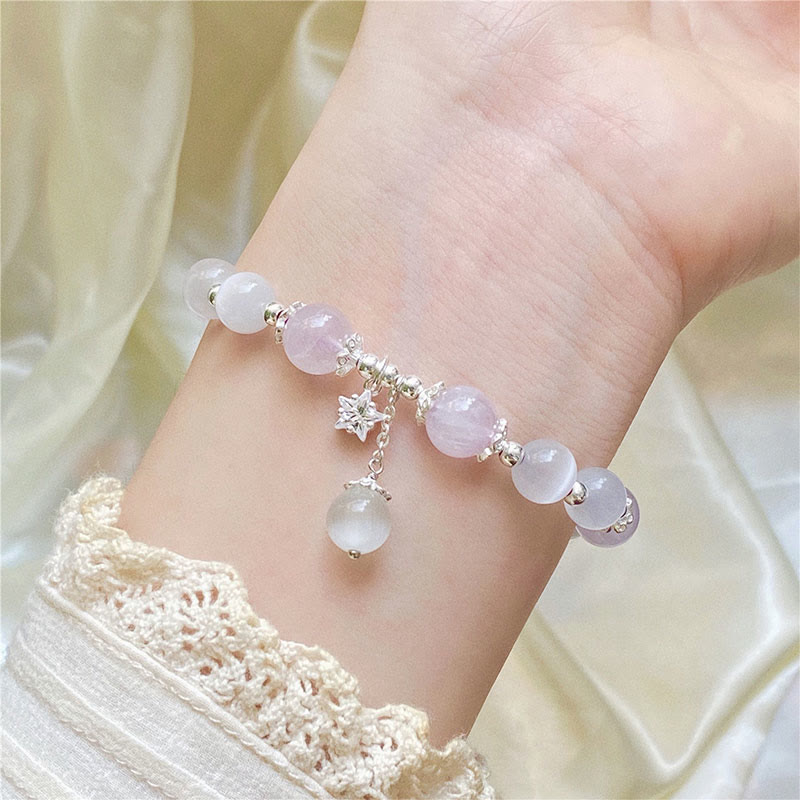 Wear FengShui 925 Sterling Silver Natural Amethyst Cat's Eye Spiritual Awareness Star Bracelet