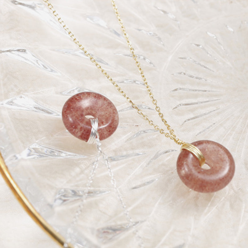 Wear FengShui 925 Sterling Silver Strawberry Quartz Healing Positive Necklace