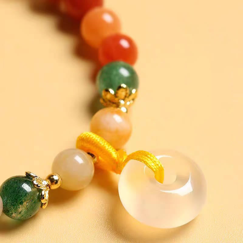 Wear FengShui 14K Gold Plated Colorful Golden Silk Jade Peace Buckle Wealth Bracelet