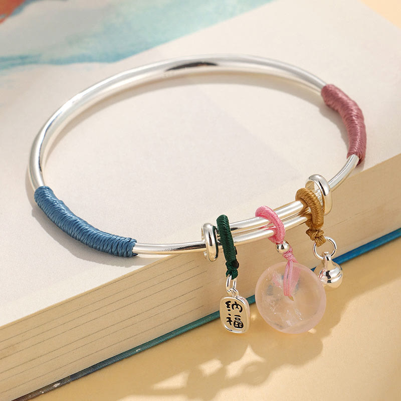 Wear FengShui Pink Crystal Peace Buckle Lucky Flower Love Bracelet Bangle