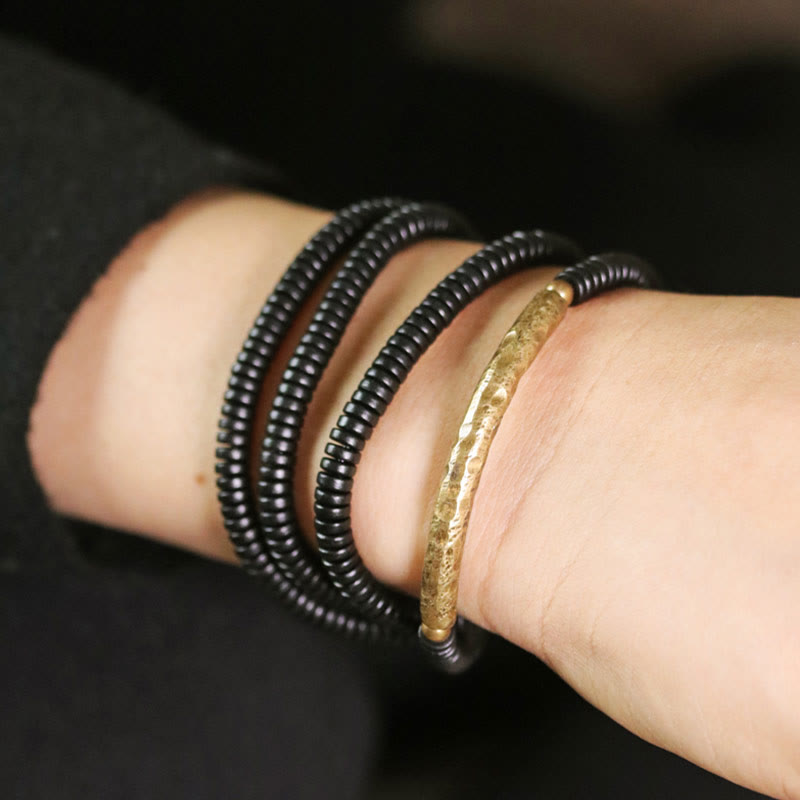 Wear FengShui Ebony Wood Brass Copper Balance Multilayered Bracelet