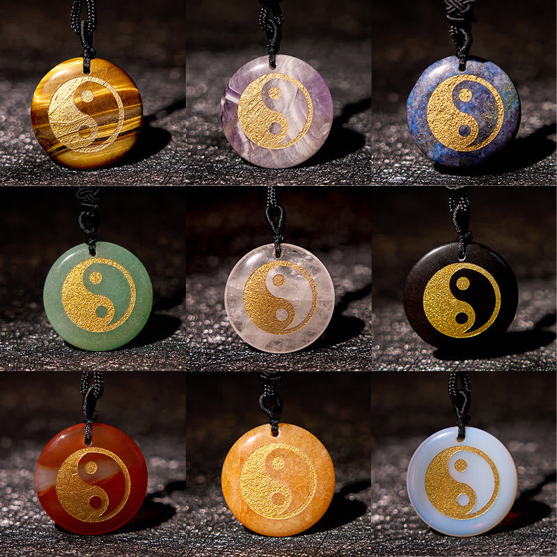Wear FengShui Various Crystal Amethyst Tiger Eye Green Aventurine Yin Yang Spiritual Necklace Pendant